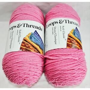 Lot Of 2 Loops & Threads Soft Classic Pink/Rose Yarn 100% Acrylic 354 Yrds Each
